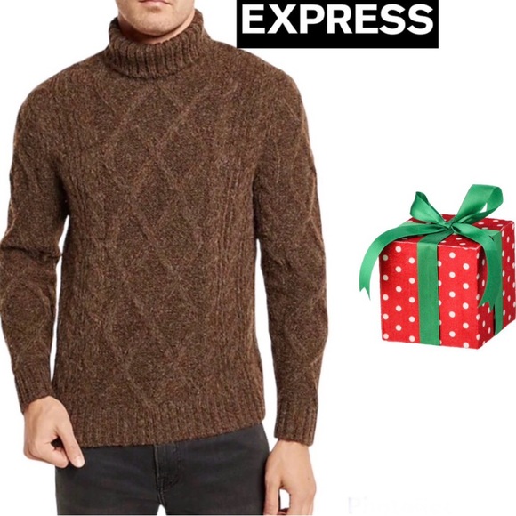 Express Wool Cable Knit Turtleneck Sweater Brown XL - Picture 1 of 14